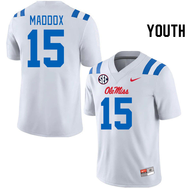 Youth #15 AJ Maddox Ole Miss Rebels 2024 New Uniforms College Football Jerseys Stitched-White